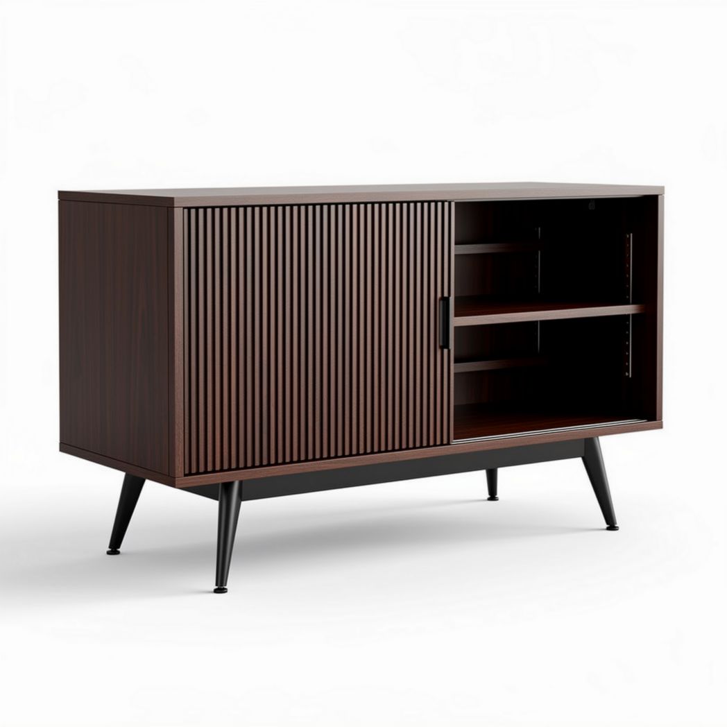 Wooden sideboard cabinet with sliding doors and metal legs 150 x 45 x 70cm