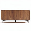 Wooden media console with geometric design and black metal legs 120 x 40 x 50cm