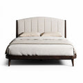 Upholstered bed frame with wooden legs in beige color for bedroom 200 x 160 x 100cm