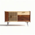 Wooden sideboard with slatted doors and three drawers 120 x 40 x 75cm