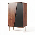 Wooden storage cabinet with black and natural finish and metal legs 90 x 50 x 130cm