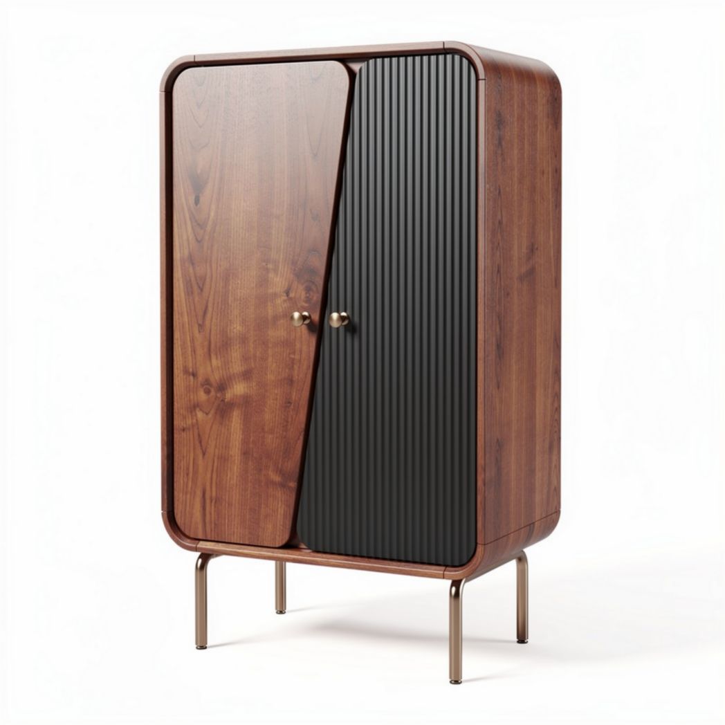 Wooden storage cabinet with black and natural finish and metal legs 90 x 50 x 130cm
