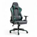 Ergonomic gaming chair with adjustable lumbar support and grey-green fabric upholstery