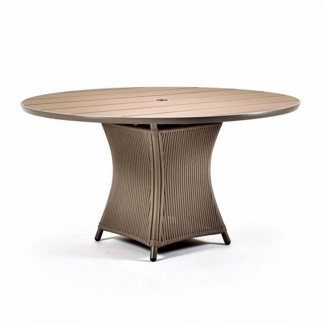 Round outdoor dining table with aluminum frame and beige finish 120 x 120 x 75cm