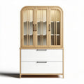 Wooden display cabinet with glass doors and storage drawers 80 x 40 x 150cm
