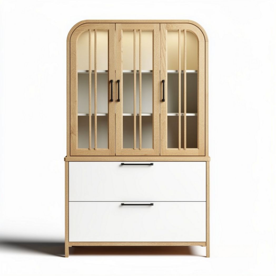 Wooden display cabinet with glass doors and storage drawers 80 x 40 x 150cm