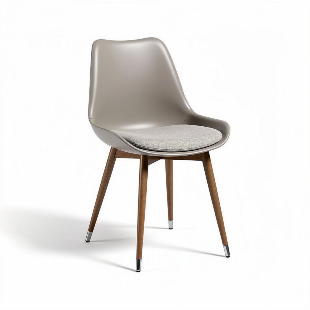 Plastic dining chair with wooden legs and cushioned seat in gray 45 x 50 x 85cm