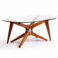 Glass top coffee table with wooden base and modern design 120 x 80 x 45cm