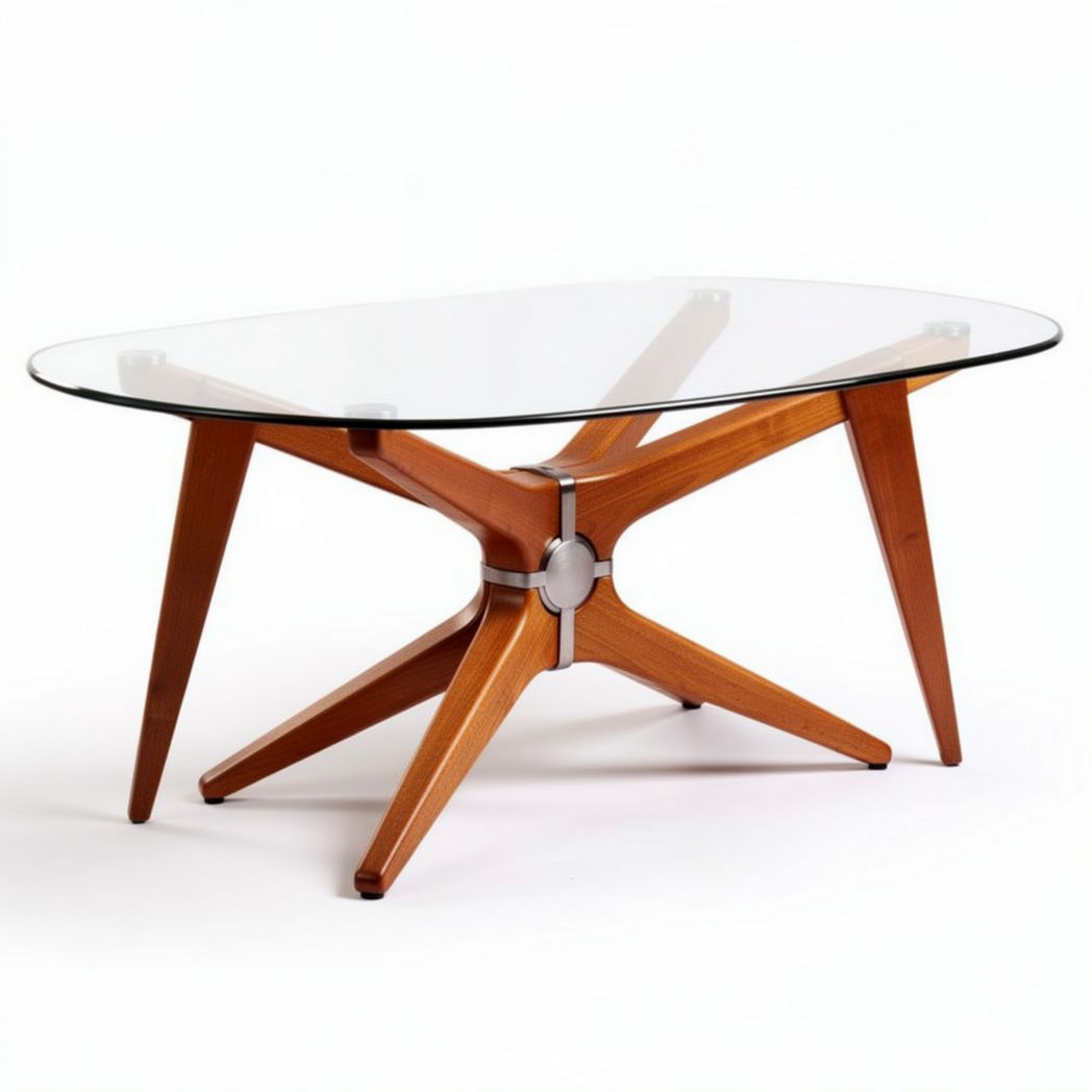 Glass top coffee table with wooden base and modern design 120 x 80 x 45cm