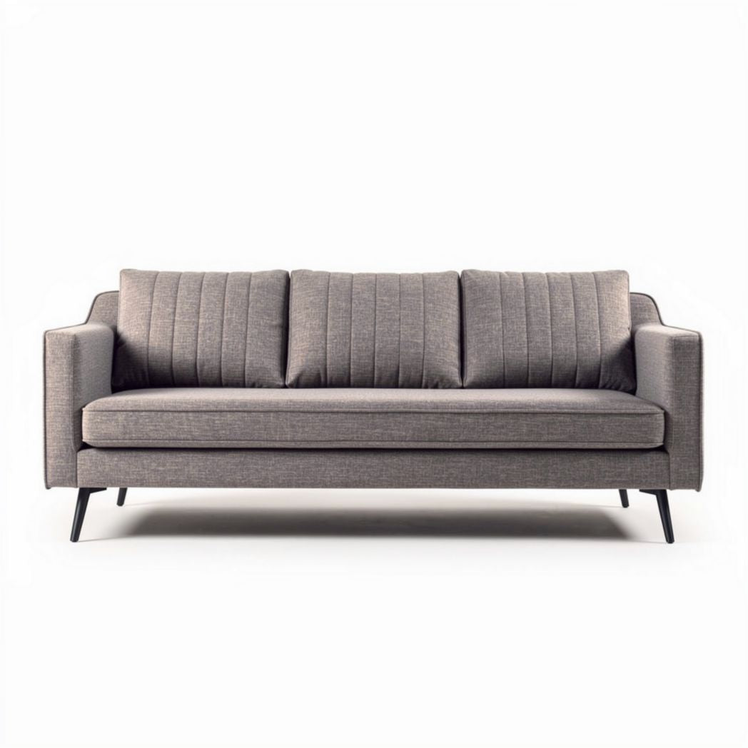 Three-seater fabric sofa in gray with ribbed detailing 180 x 85 x 80cm