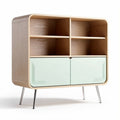 Wooden storage cabinet with mint green doors and open shelving 120 x 40 x 90cm