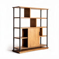 Wooden bookshelf with metal frame for living room storage 150 x 80 x 180cm